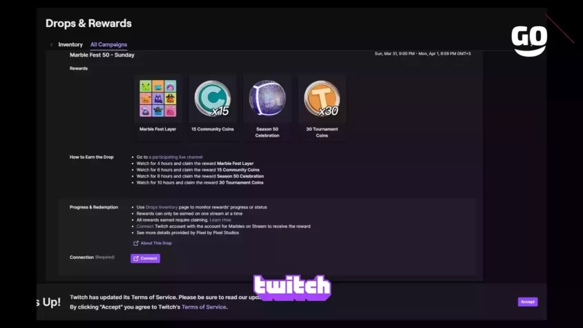 Получите игровые предметы Marble Fest 50 — Sunday, участвуя в Twitch Drops Marble Fest 50 - Sunday