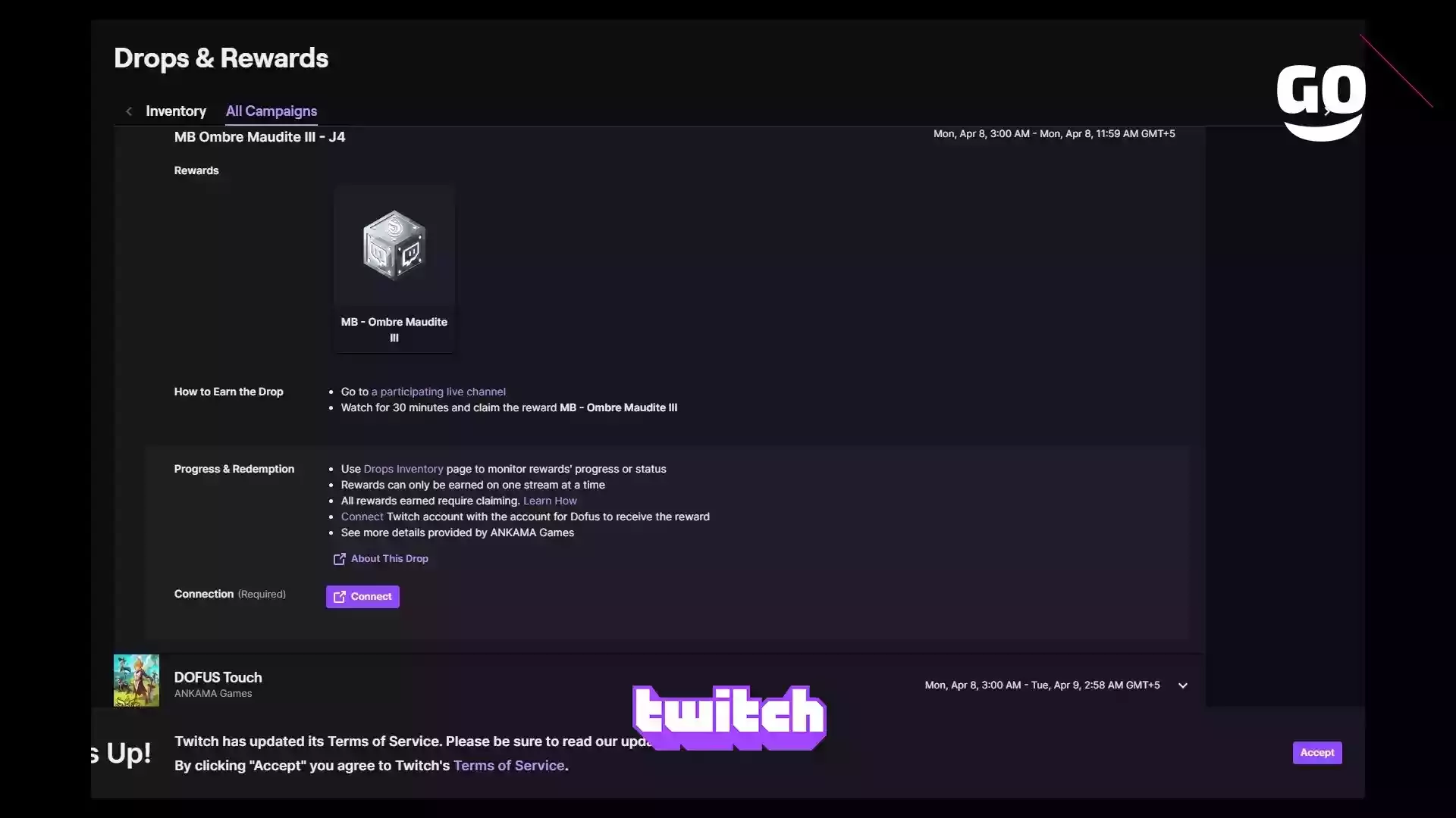Получи игровые бонусы MB Ombre Maudite III — J4 в Dofus через Twitch Drops