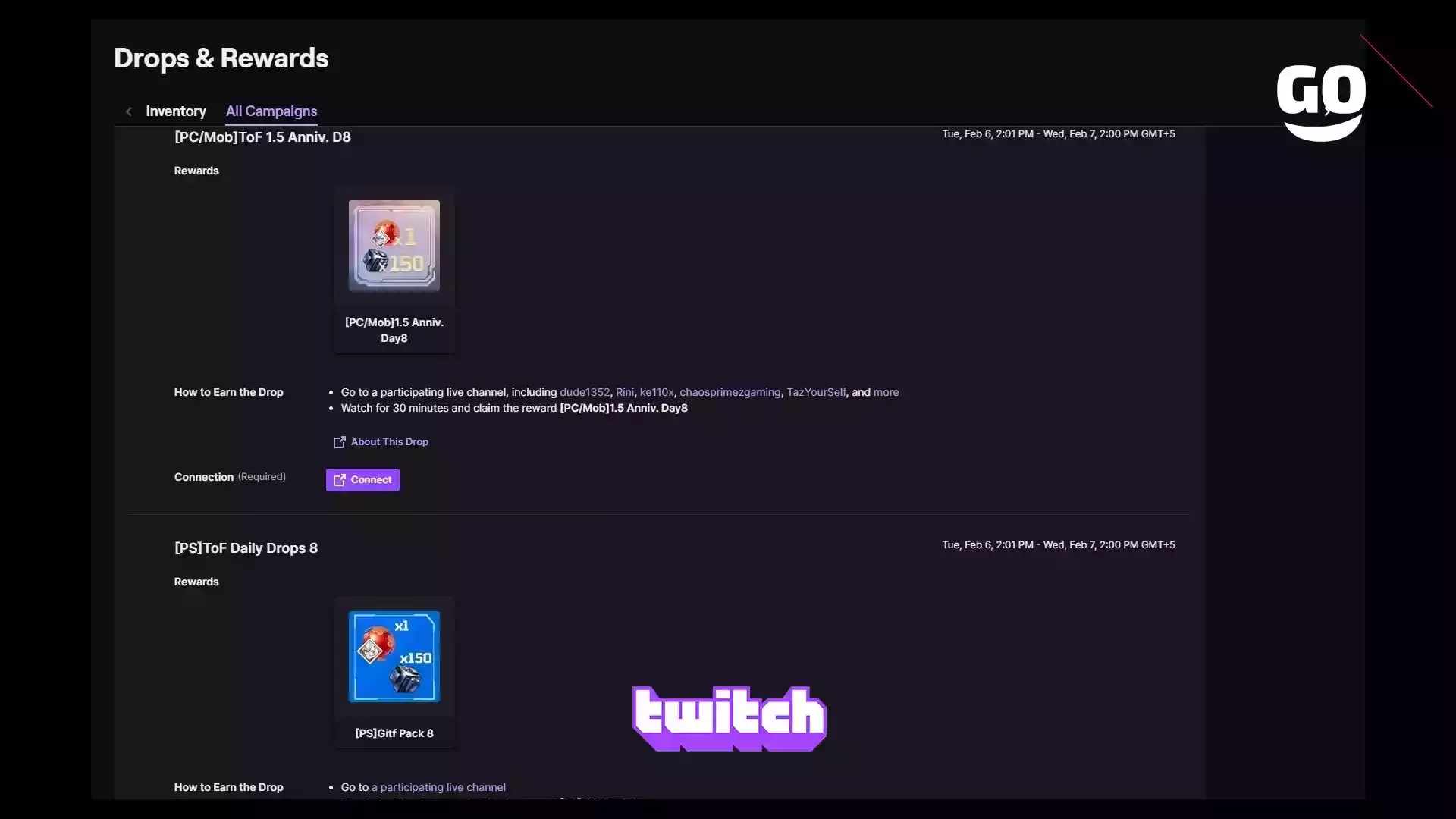 Twitch Drops: подарки [PC/Mob]ToF 1.5 годовщина D8 для Tower of Fantasy