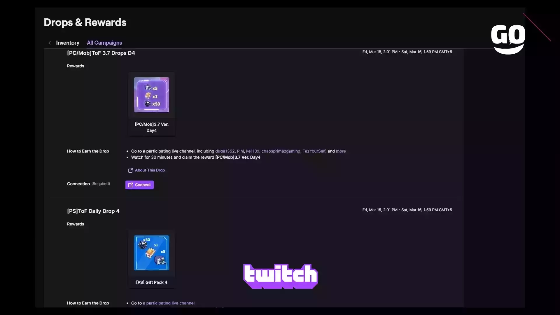 Игровые Подарки на Twitch для Tower of Fantasy