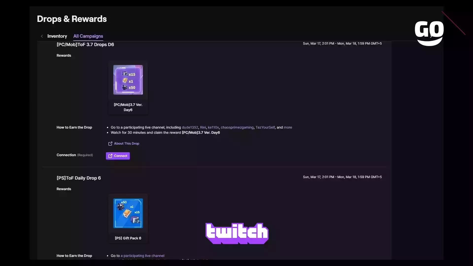 Twitch Drops предлагает игровые бонусы [PC/Mob]ToF 3.7 Drops D6 для Tower of Fantasy