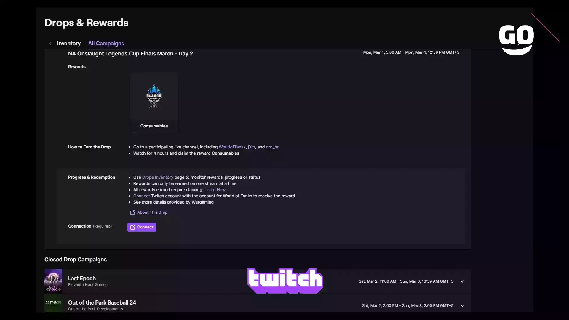Twitch Drops: подарки к финалу NA Onslaught Legends Cup в марте — второй день для World of Tanks