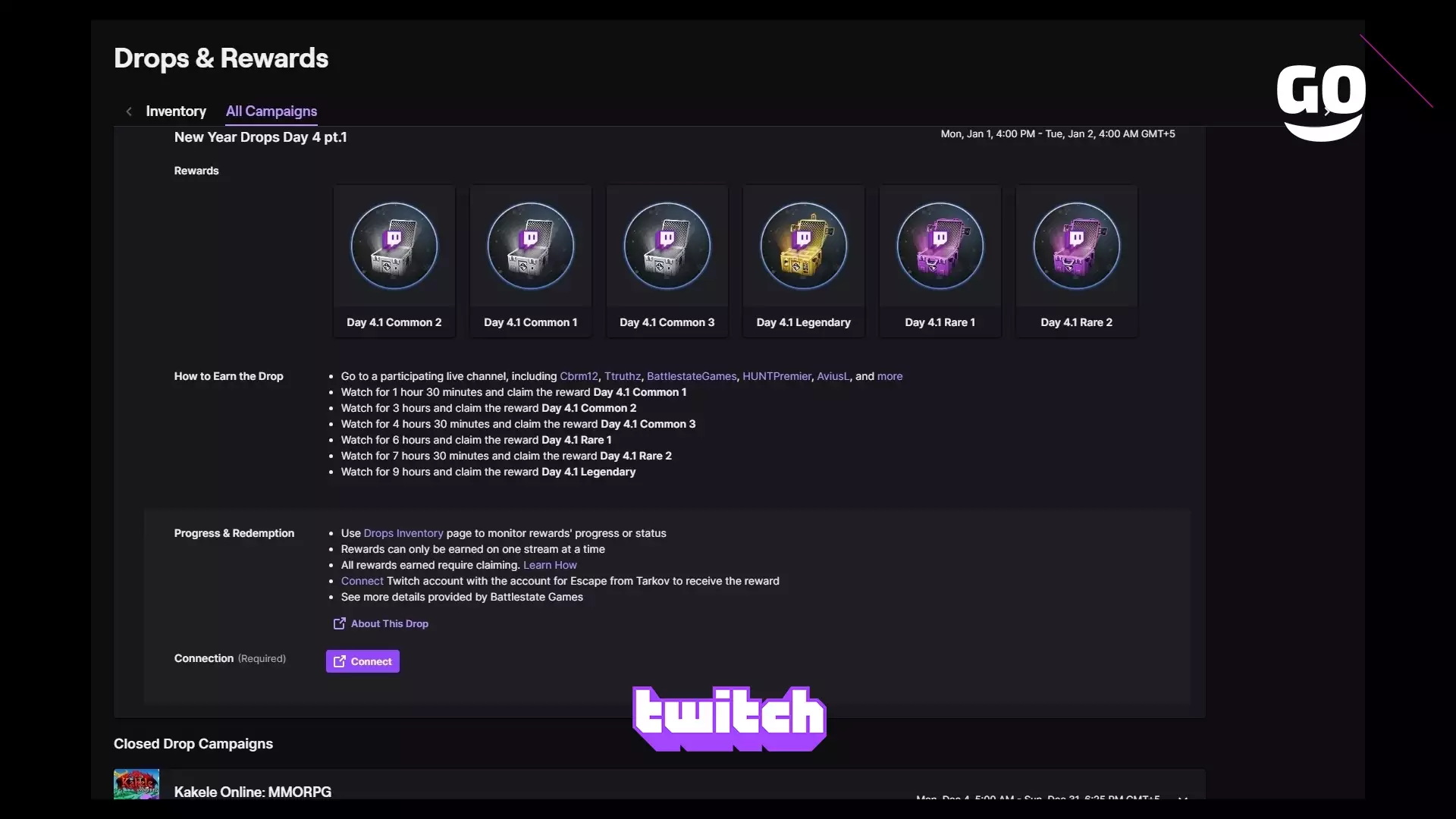 Twitch Drops: праздничные подарки New Year Drops Day 4 pt.1 для Escape from Tarkov