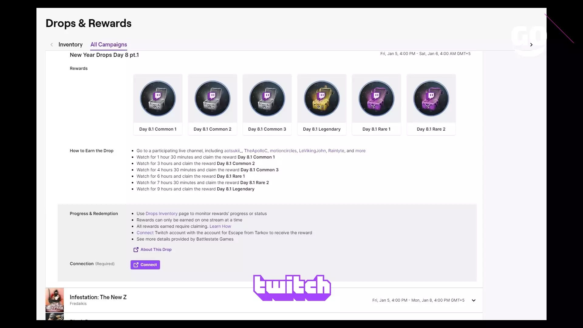 Twitch Drops раздает New Year Drops Day 8 pt.1 для Escape from Tarkov
