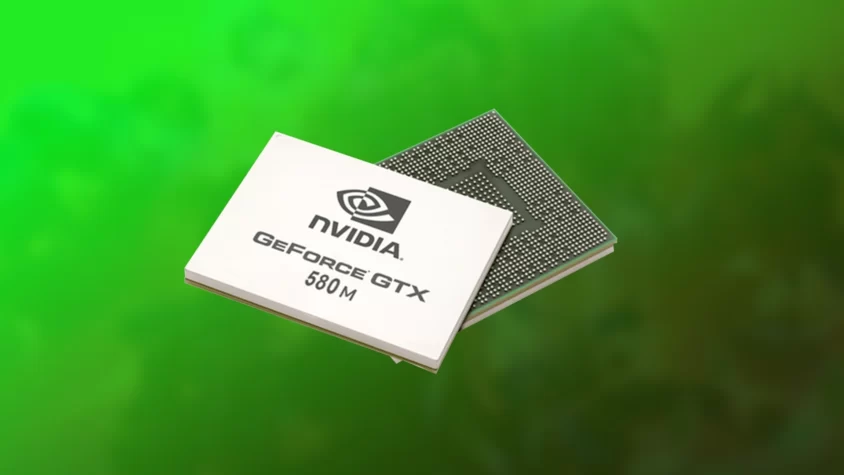 Видеокарта Nvidia GeForce GTX 580M на белом фоне