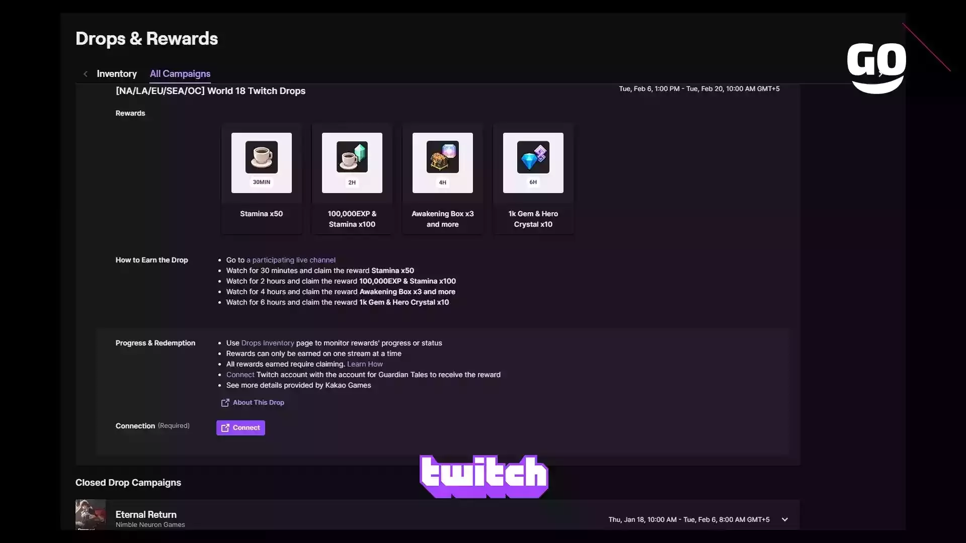 Эксклюзивные бонусы Twitch Drops для игроков Guardian Tales из разных регионов