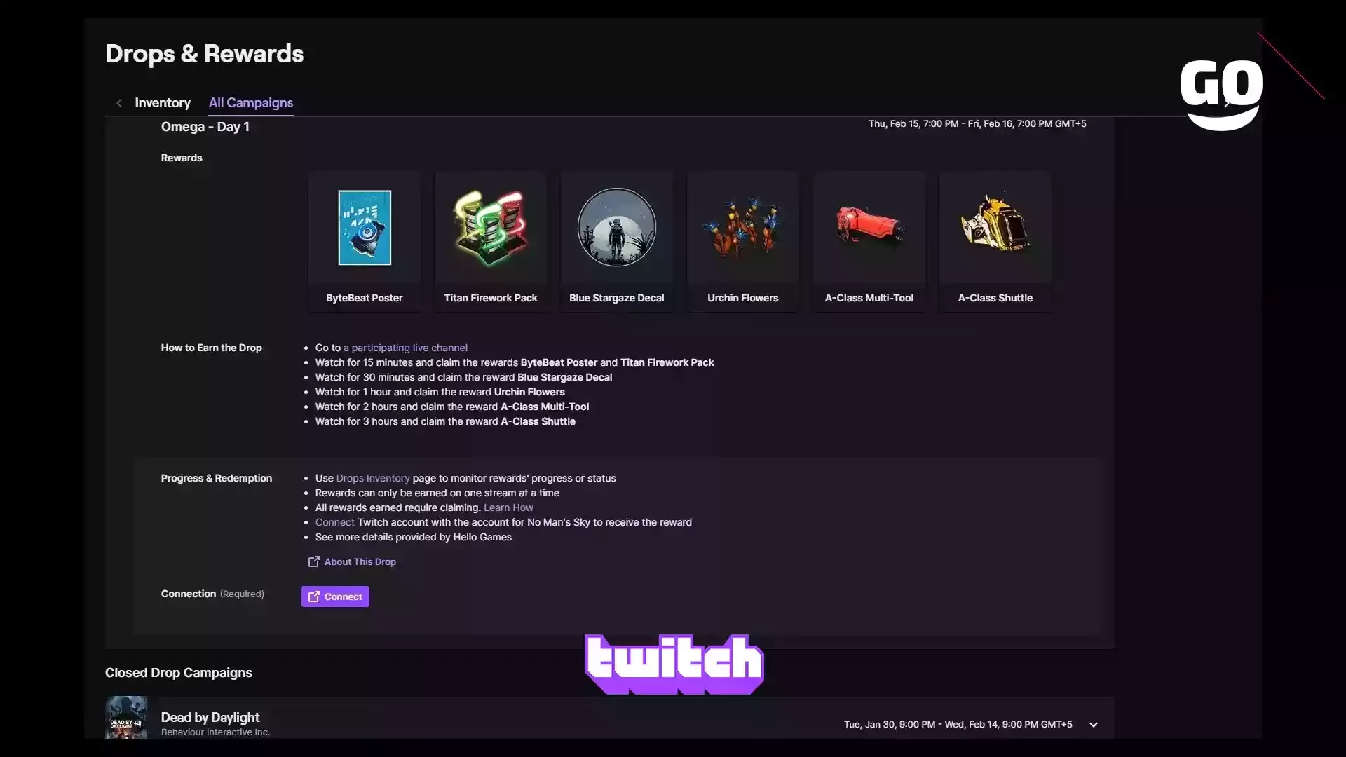 Подарки Twitch Drops: Omega за первый день в No Man’s Sky