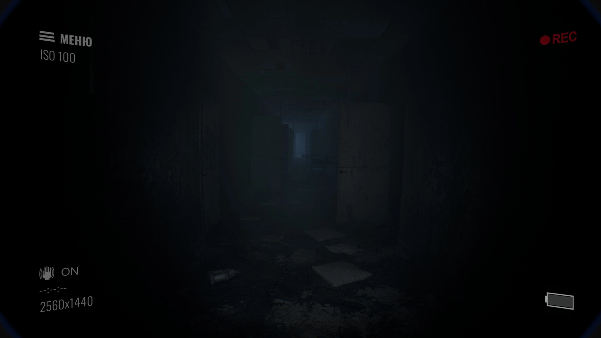 Тёмный коридор с дверями в игре Paranormal Records.