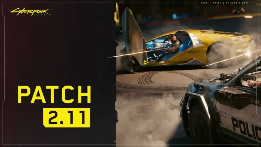 Изображение обновления 2.11 Cyberpunk 2077, подчеркивающее главные новшества и исправления