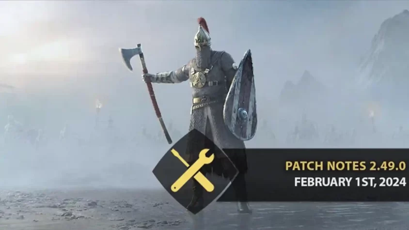 Изображение бойцов Shinobi и Afeera из For Honor с подписью об обновлении 2.49.0