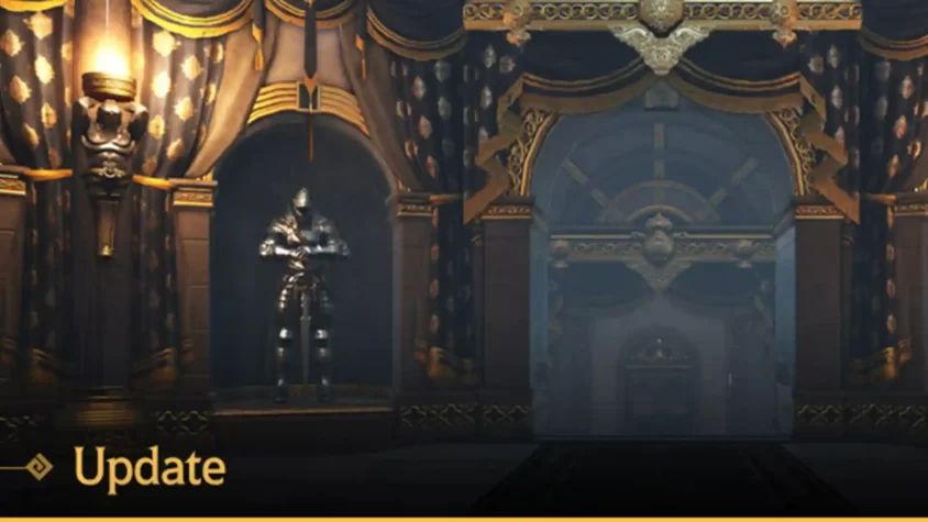 Patch Notes — February 14, 2024 для Black Desert от 14 февраля 2024 Королевский рыцарь стоит на страже в обновленном интерьере Черной Пустыни.