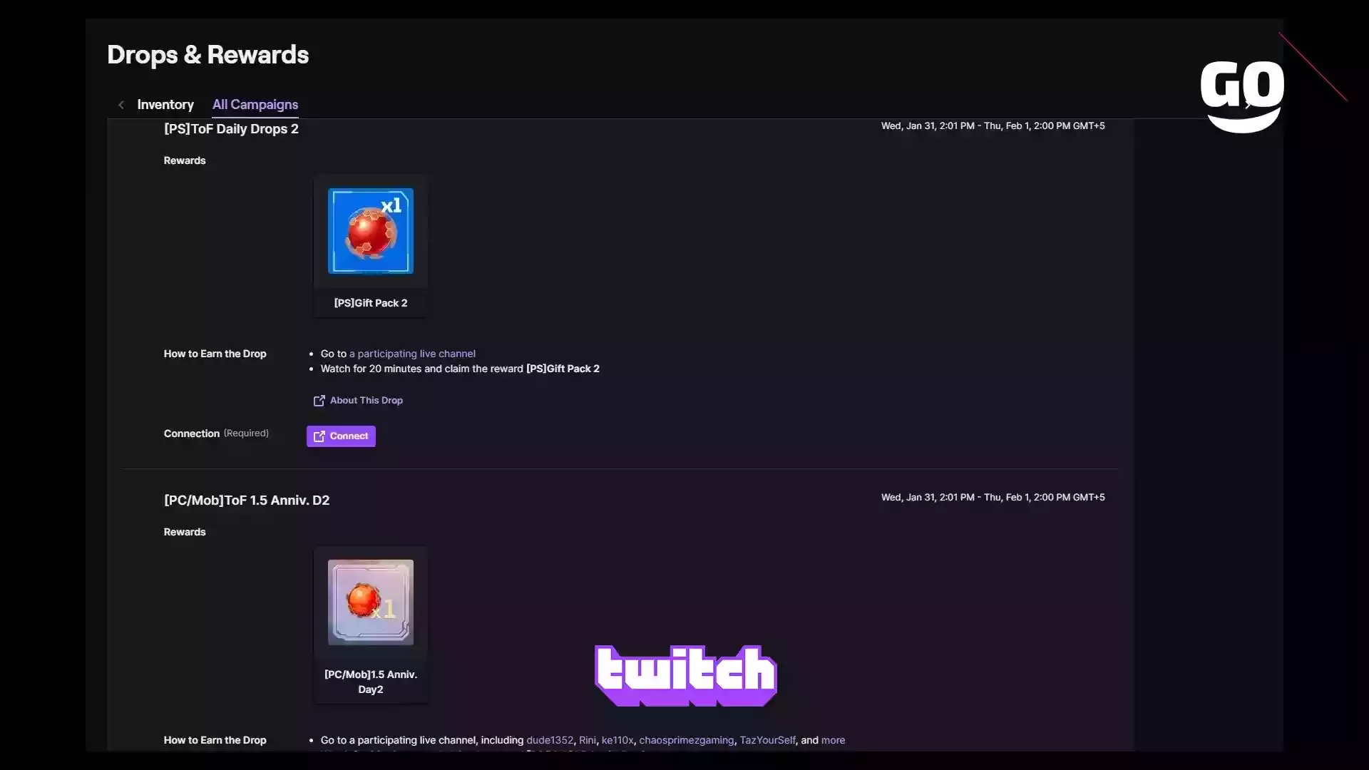 Бесплатные Бонусы в Tower of Fantasy с Twitch Drops