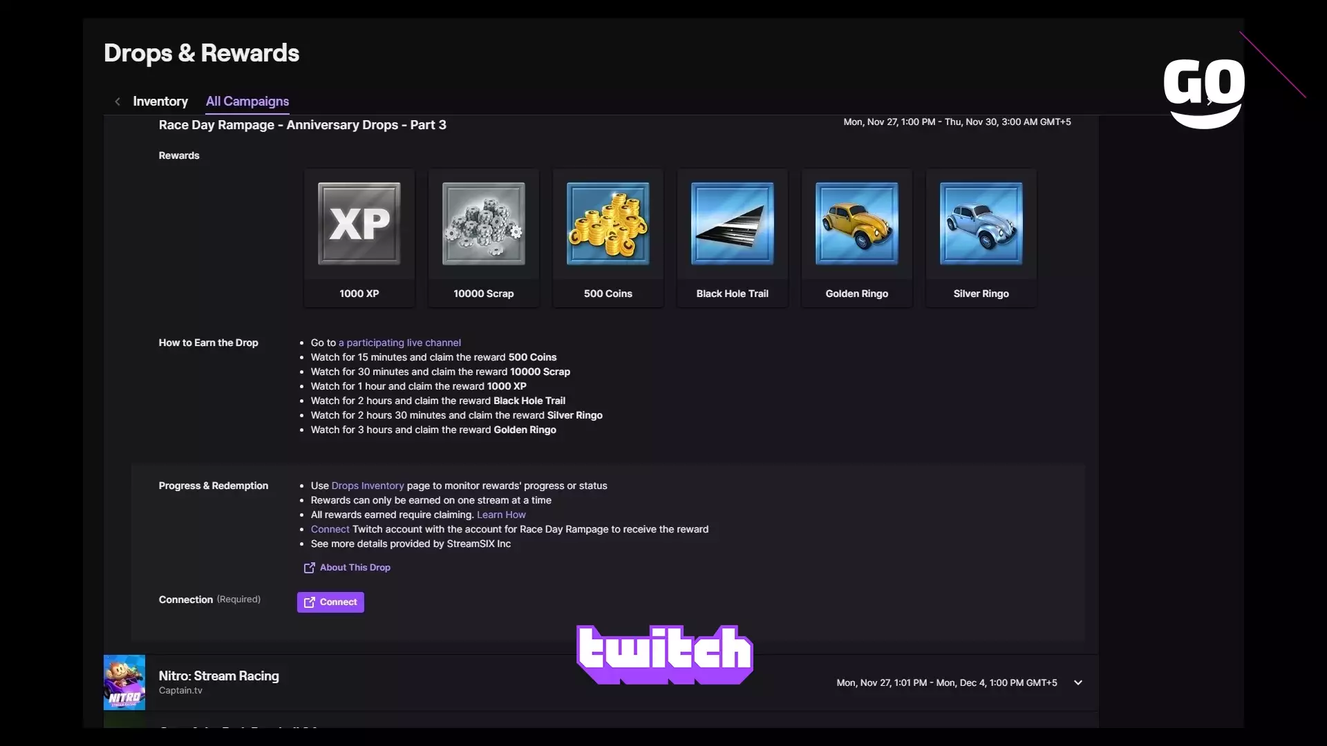 Уникальные игровые бонусы от Twitch Drops на Race Day Rampage