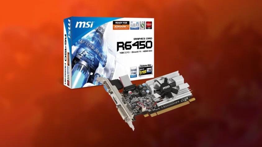 Видеокарта Radeon HD 6450, вид сверху на белом фоне