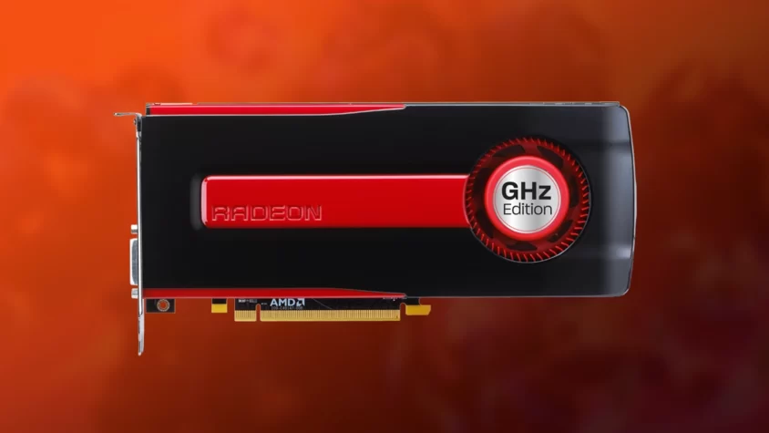 Видеокарта Radeon HD 7800 с подключёнными интерфейсами, вид сверху