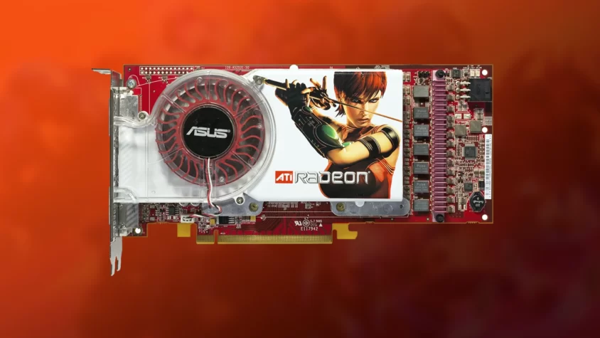 Видеокарта Radeon X1900, вид сверху на белом фоне