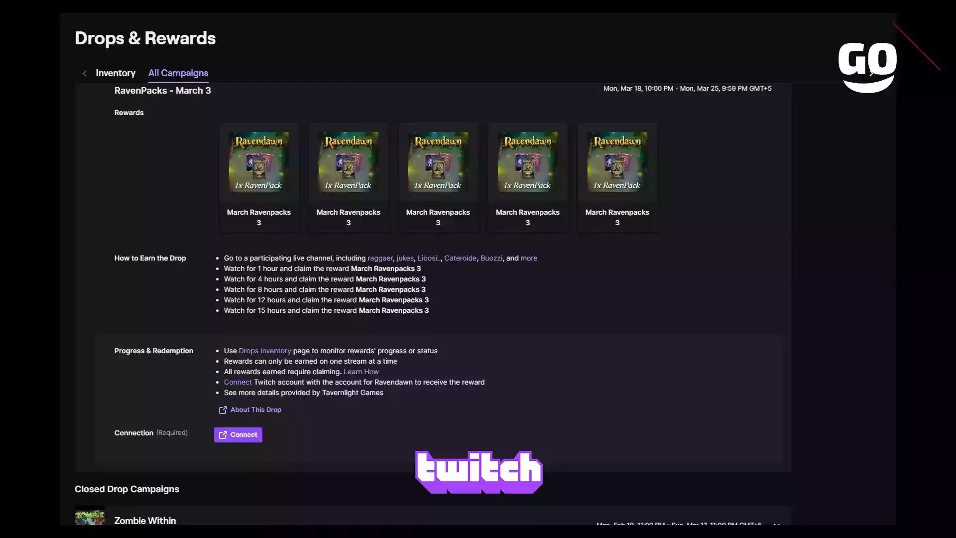 Twitch Drops игровые бонусы RavenPacks 3 марта для Ravendawn
