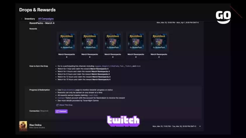 Получи эксклюзивные игровые предметы для Ravendawn с Twitch Drops. RavenPacks - March 4