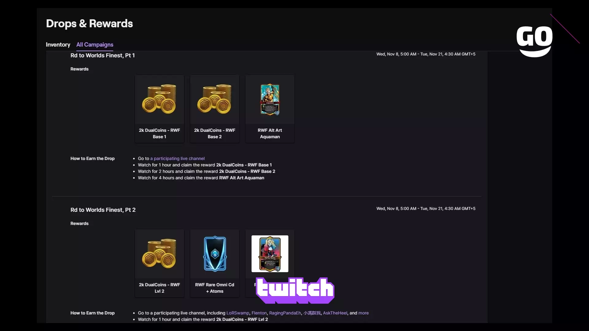 Бонусы Twitch Drops: Дорога к Величайшим, Часть 1 в DC Dual Force