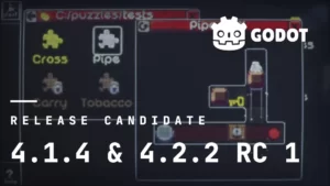 Логотип Godot Engine с подписью версий 4.1.4 и 4.2.2 RC