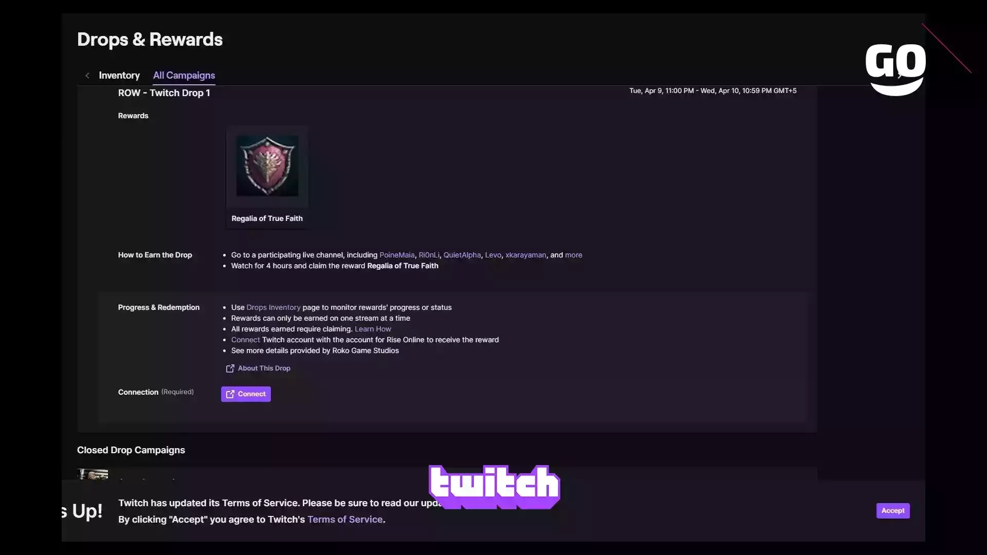Получи Twitch Drop 1 для Rise Online от Twitch Drops