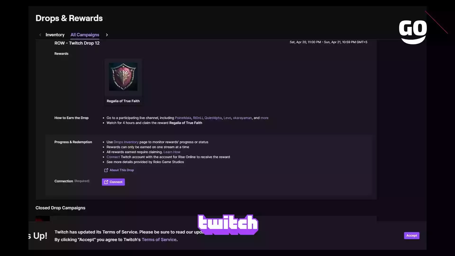 Специальные подарки Twitch: Получи Twitch Drop 12 для Rise Online