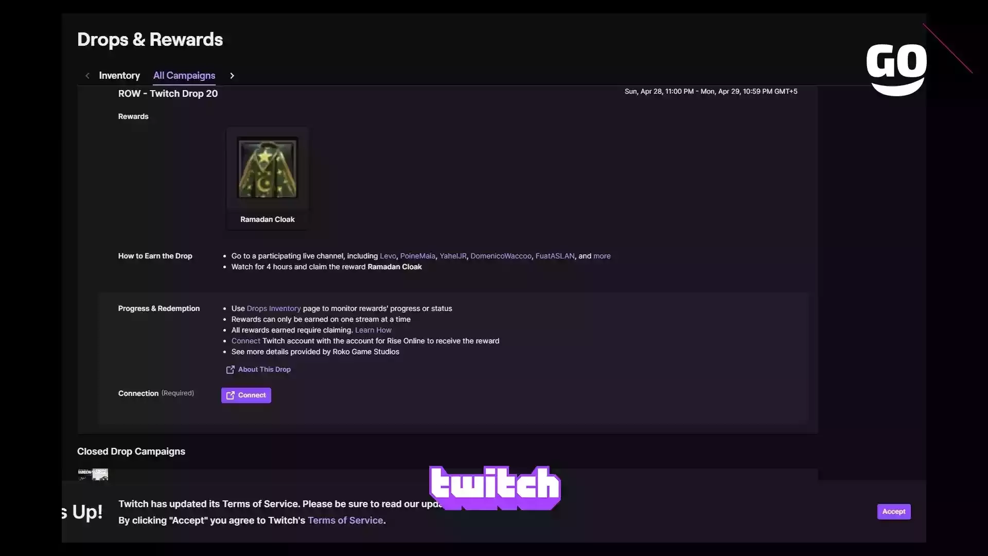 Твитч Дропс: подарки Twitch Drop 20 для Rise Online