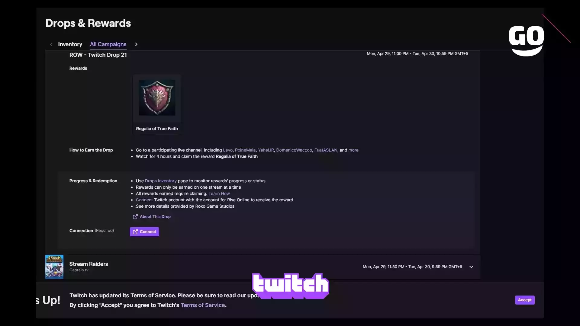 Раздача Наград Twitch Drops ROW — Пакет Twitch Drop 21 для Rise Online