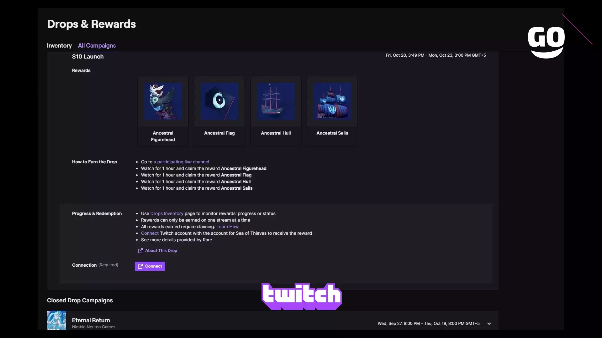 Получи свои Twitch Drops для Sea of Thieves в честь S10 Launch