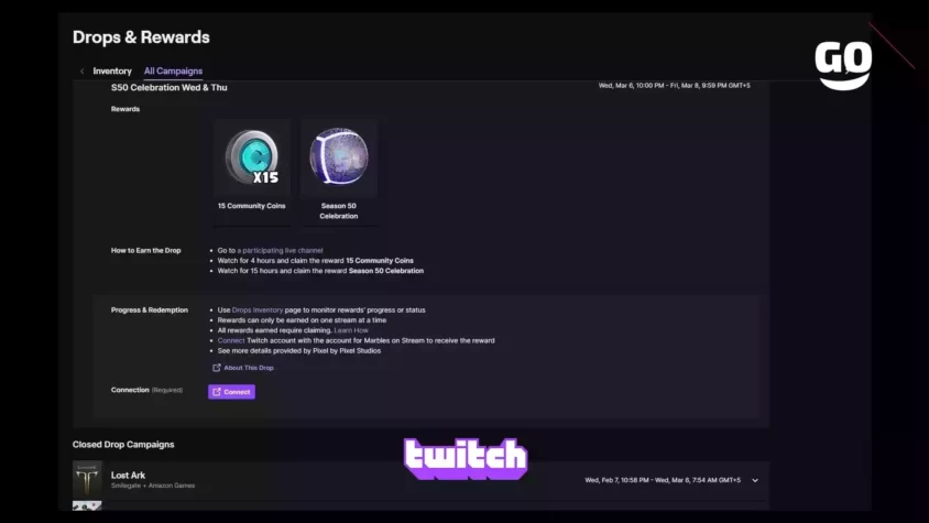 Получите ваш игровой пак S50 Celebration от Twitch Drops S50 Celebration Wed & Thu