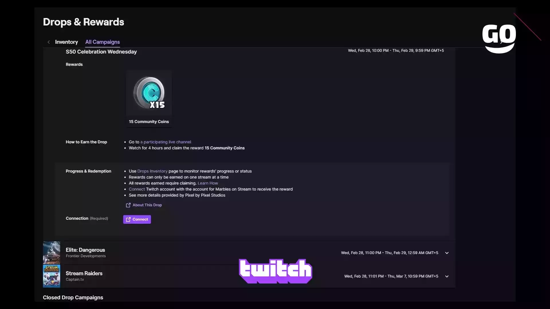 Twitch Drops подарки на празднование S50 в среду для Marbles on Stream