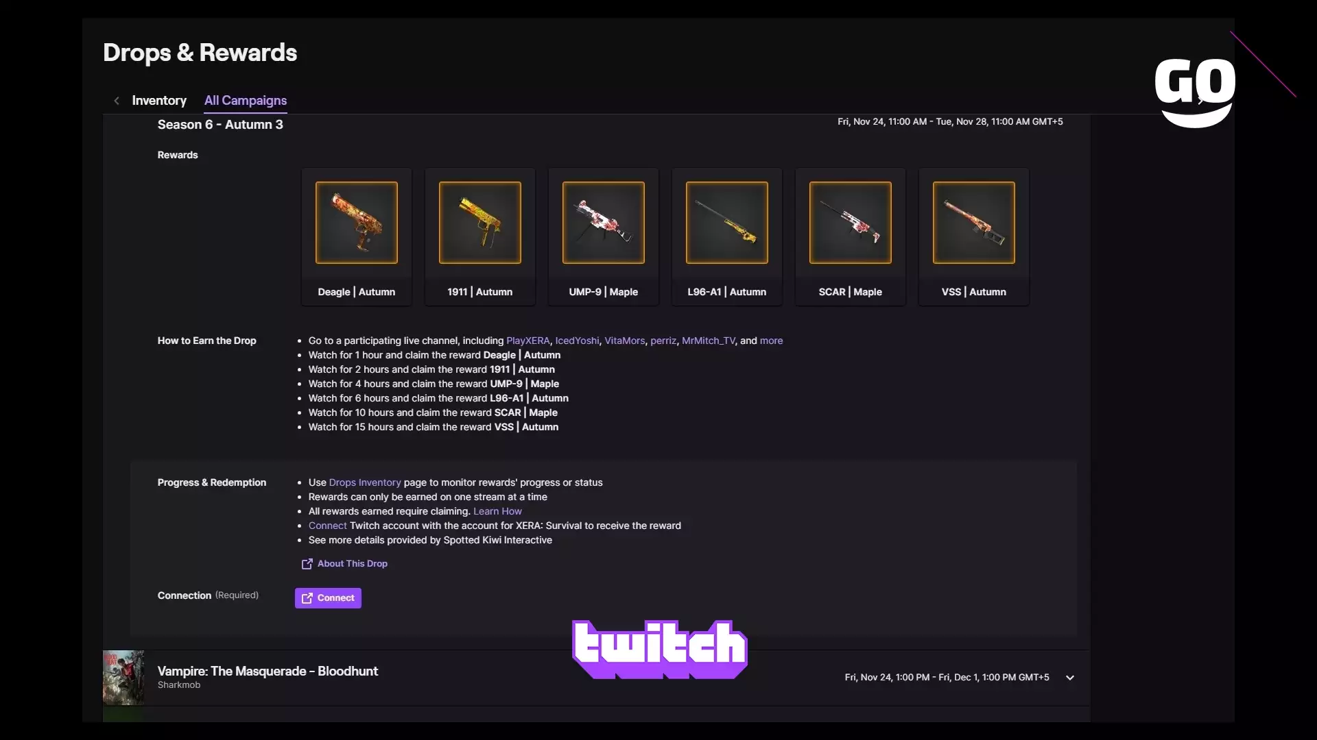 Осенний Бонус Twitch Drops: Сезон 6 для XERA: Survival