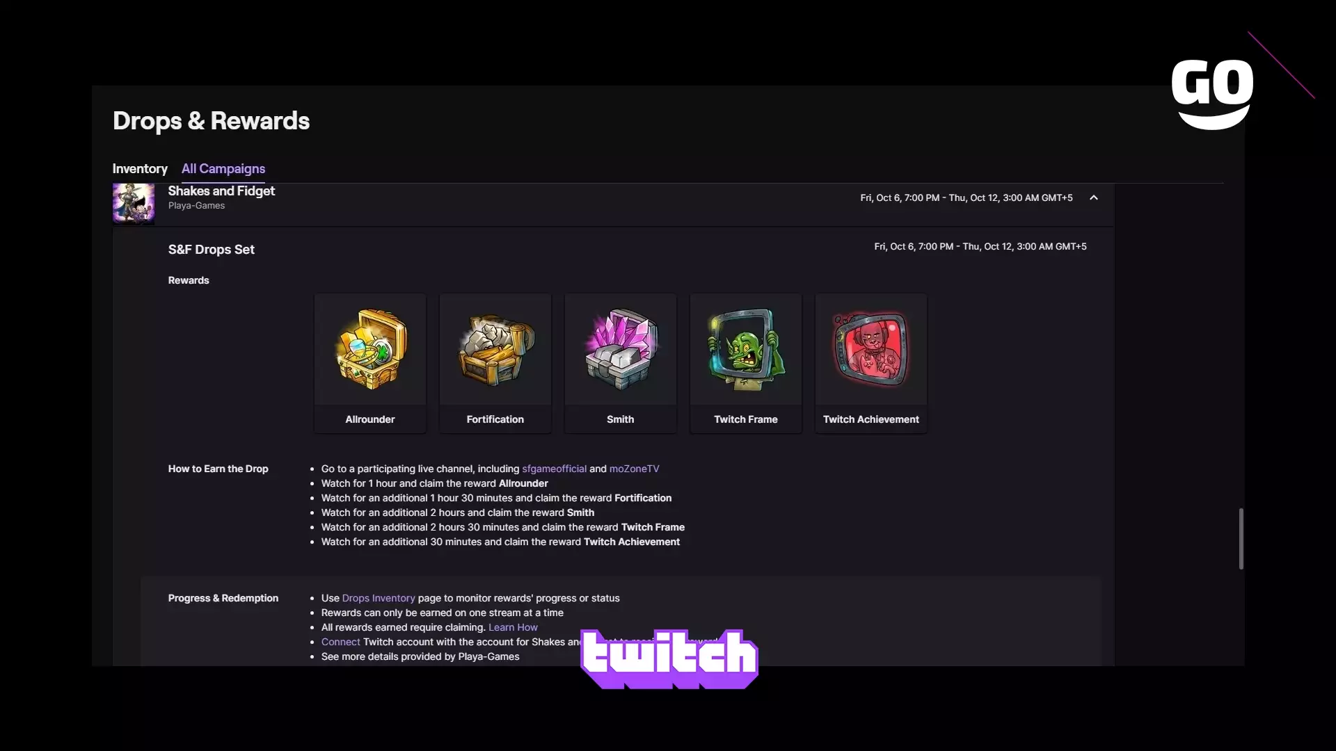 Схвати свои игровые подарки Twitch Drops для Shakes and Fidget