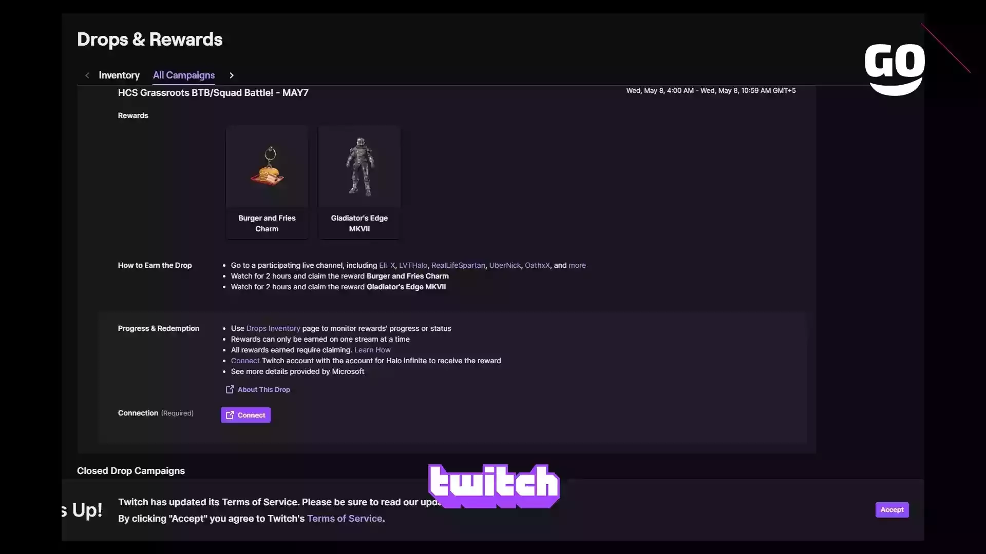 Награды Twitch Drops в битвах BTB/Squad за Halo Infinite 7 мая