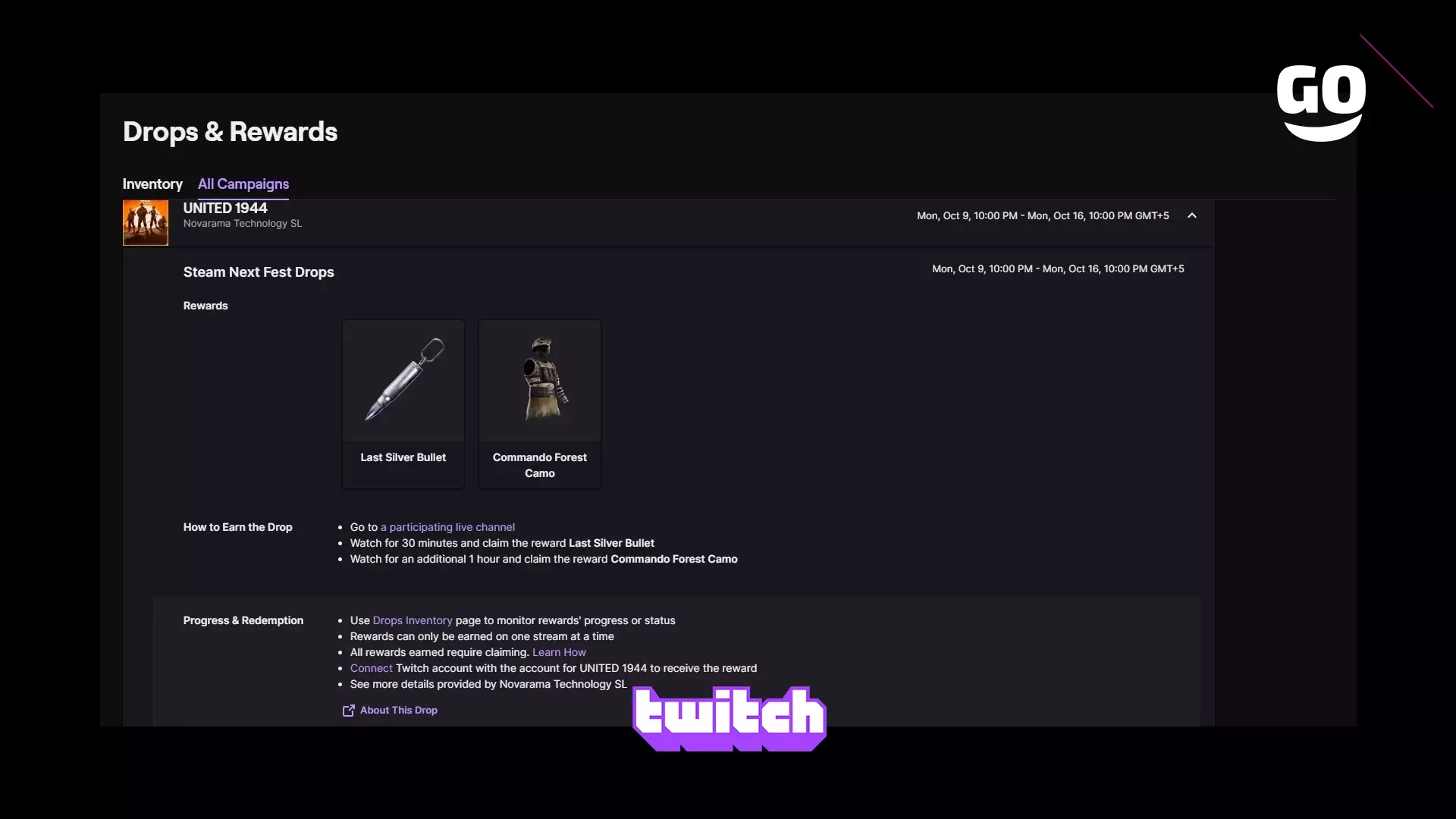 Twitch Drops с игровыми подарками от Steam Next Fest для UNITED 1944
