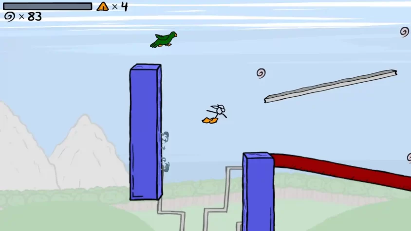 Главный герой игры The Fancy Pants Adventures скользит по платформам среди облаков.