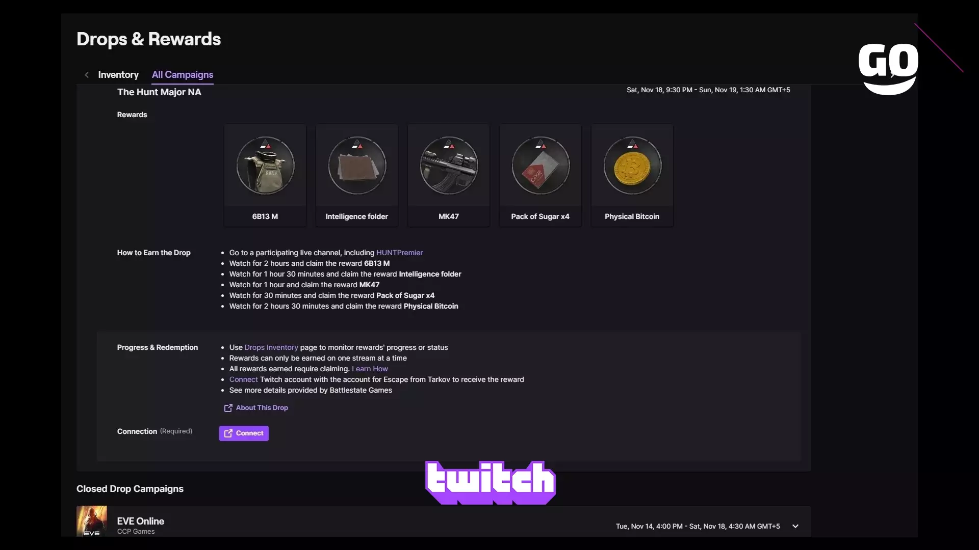 Бесплатные игровые бонусы The Hunt Major NA в Escape from Tarkov на Twitch
