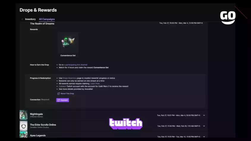 Игровые бонусы Сонмечты от Twitch Drops The Realm of Dreams