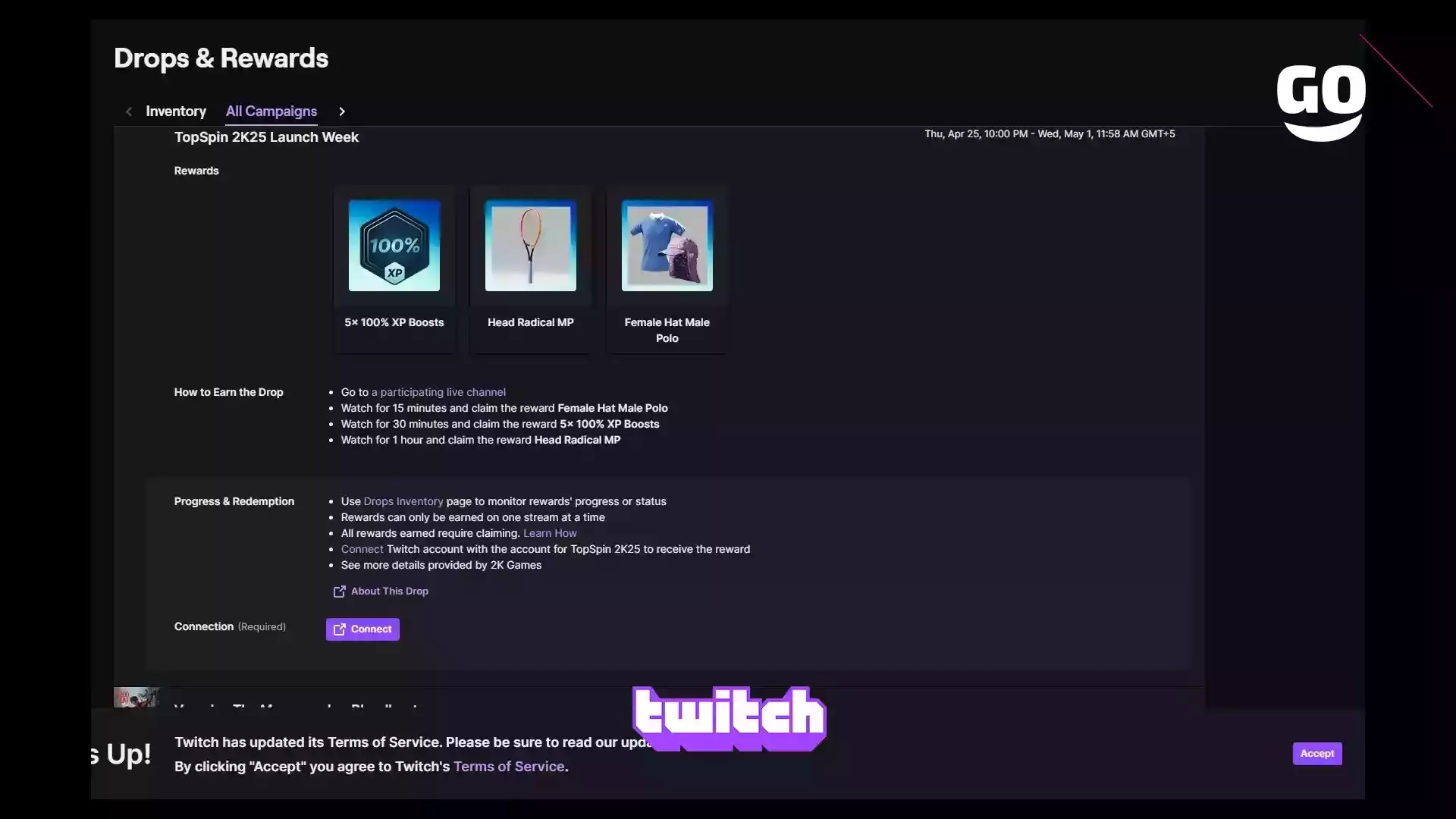 Twitch Drops подарки к старту TopSpin 2K25
