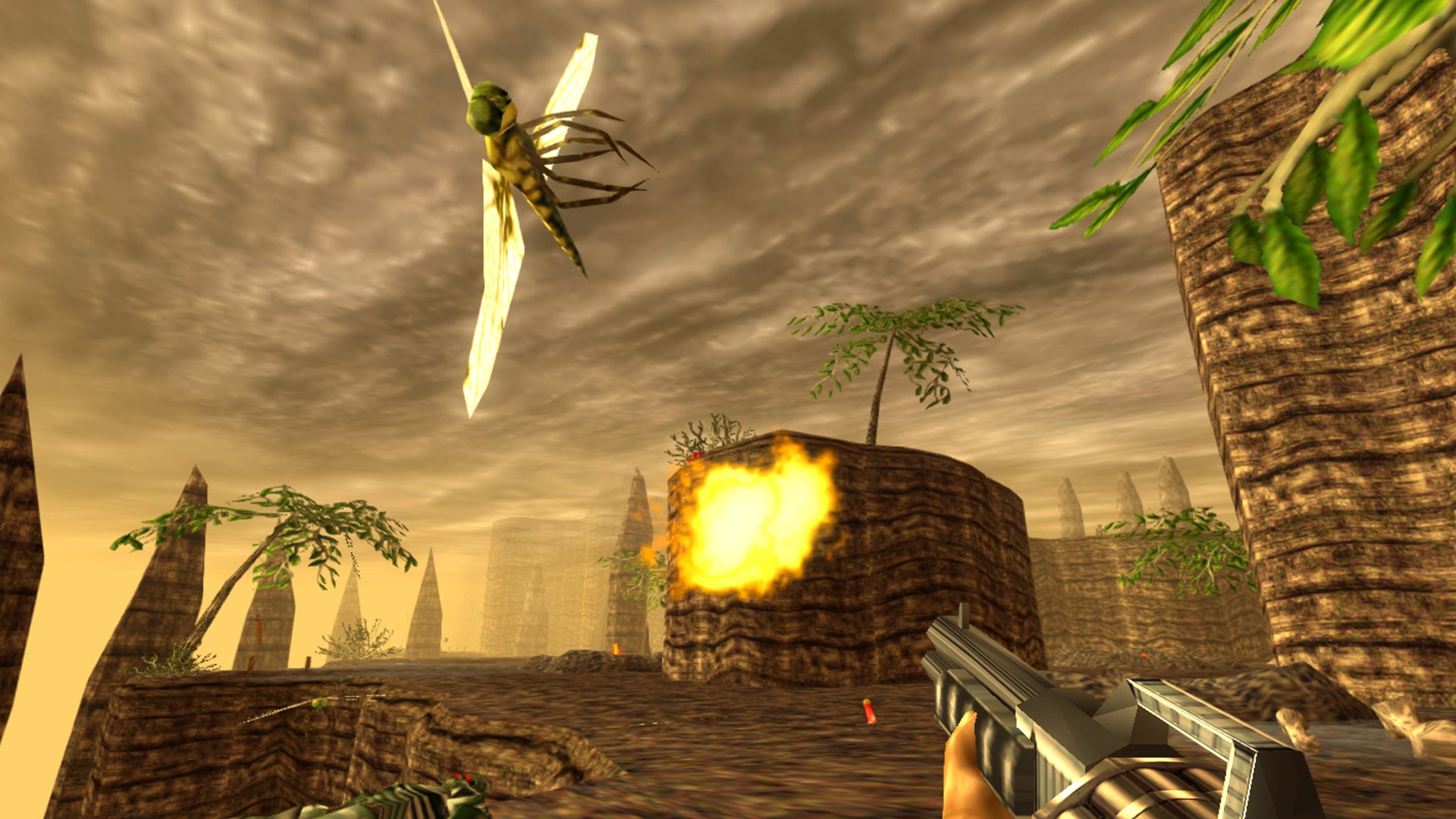 стрельба по гигантской стрекозе в игре Turok