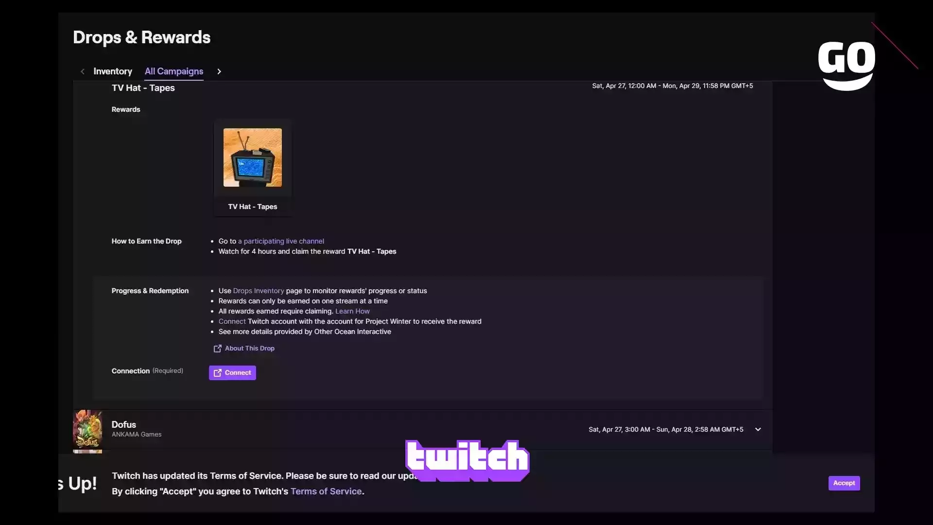 Twitch Drops Предлагает Облик TV Hat — Tapes для Project Winter
