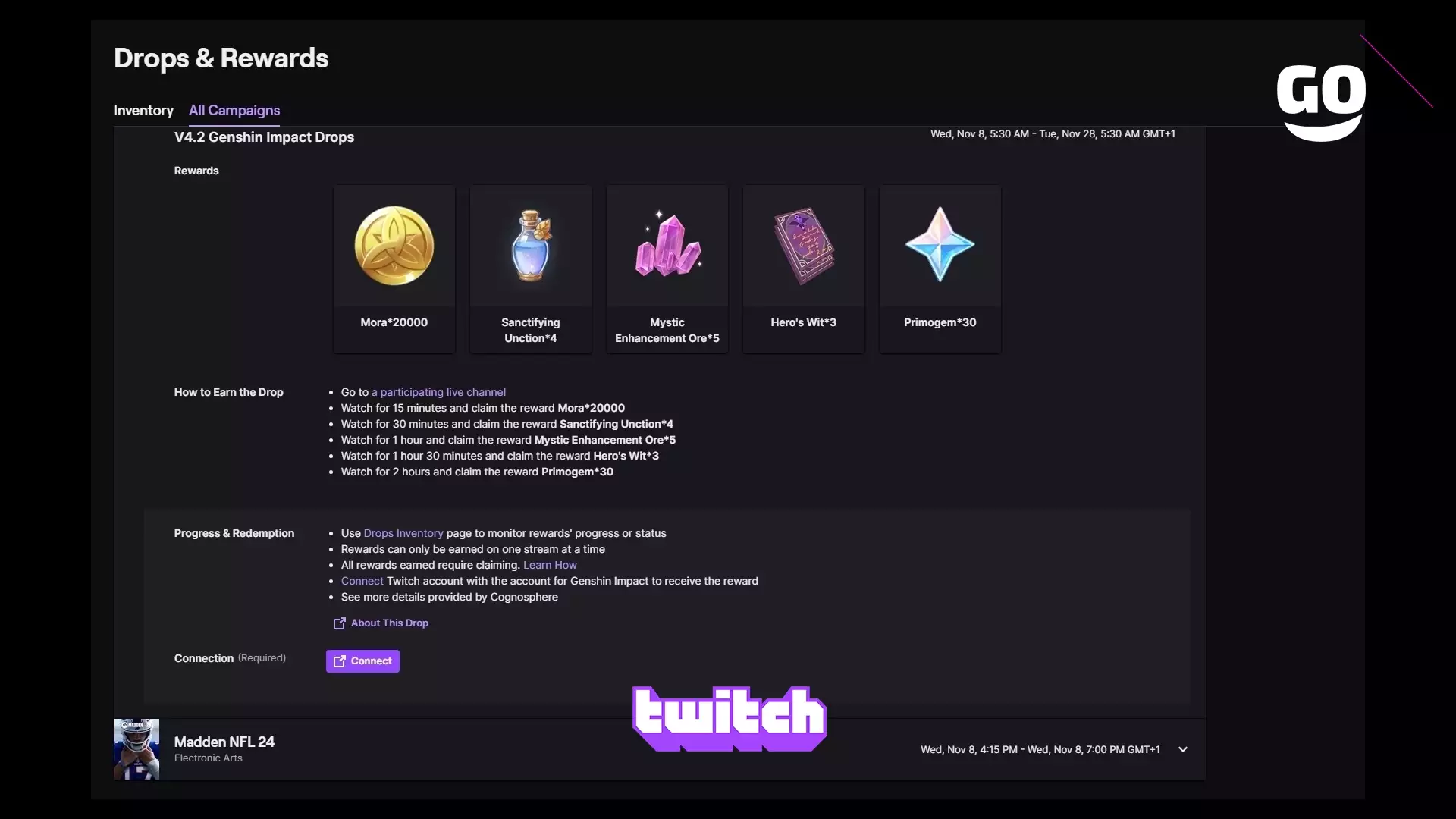 Twitch Drops раздает V4.2 Genshin Impact Drops для Genshin Impact