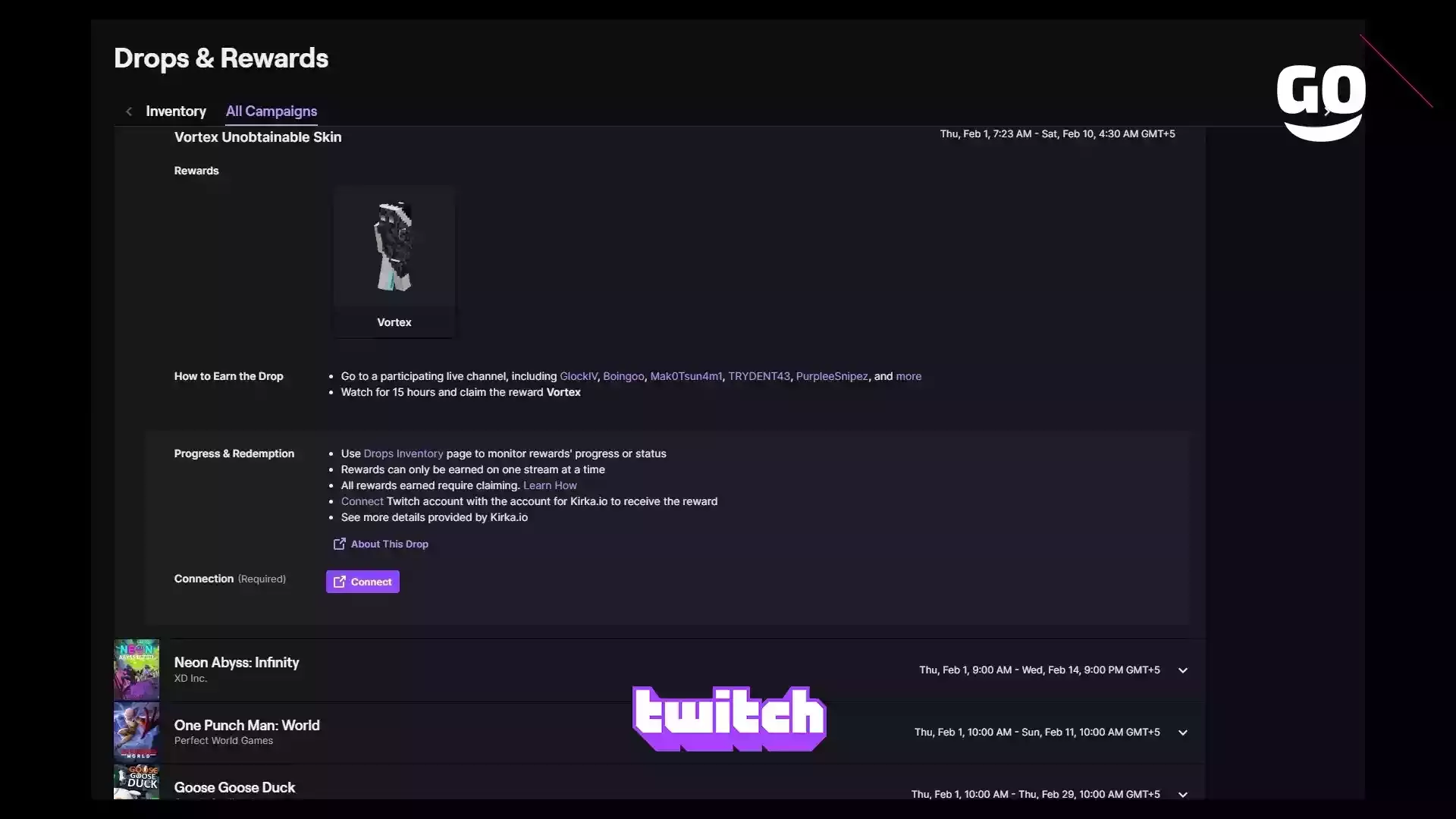 Twitch Drops: Эксклюзивные бонусы Vortex Unobtainable Skin для Kirka.io