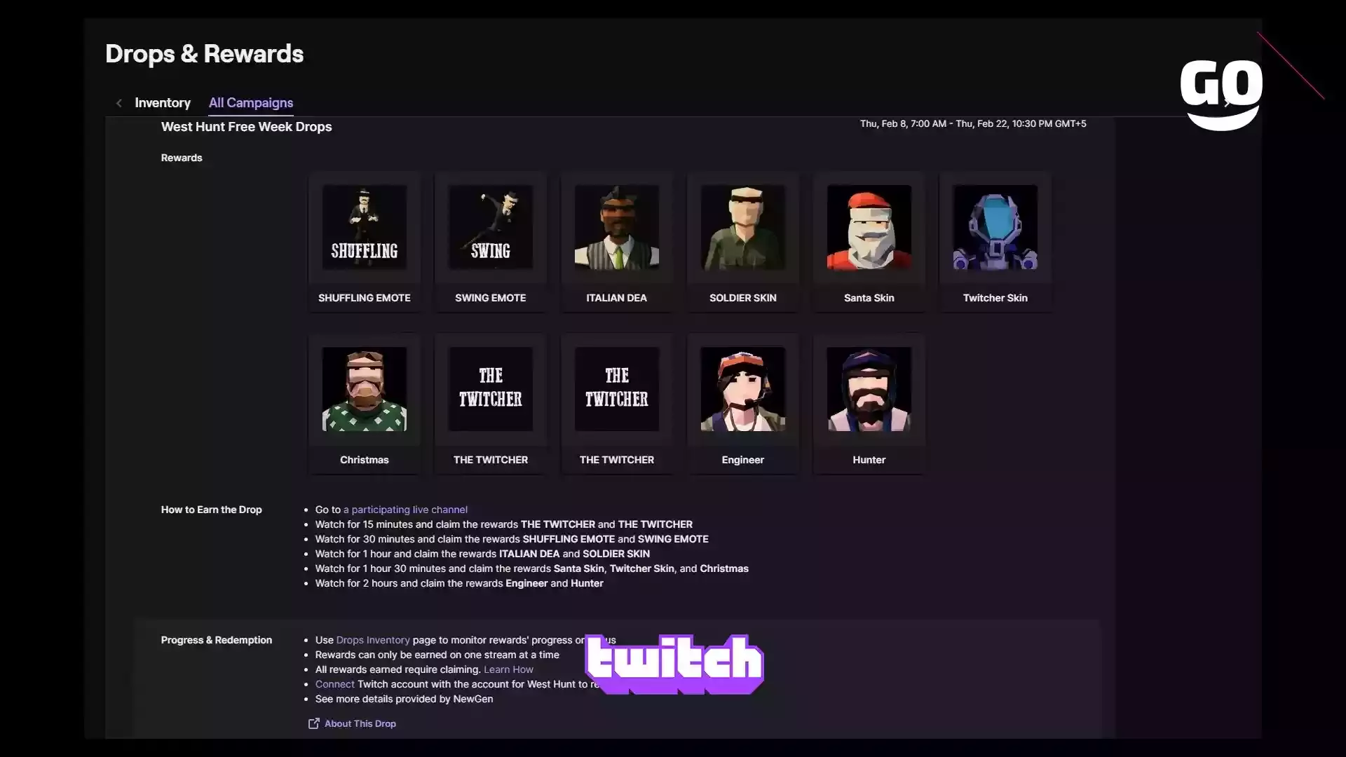 Раздача подарков в West Hunt через Twitch Drops на неделе бесплатной игры