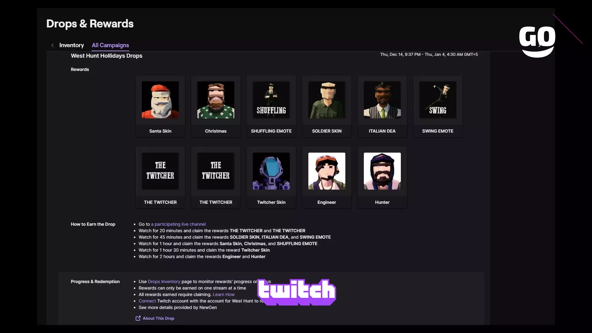 Награды Twitch Drops: Праздничный пак для West Hunt