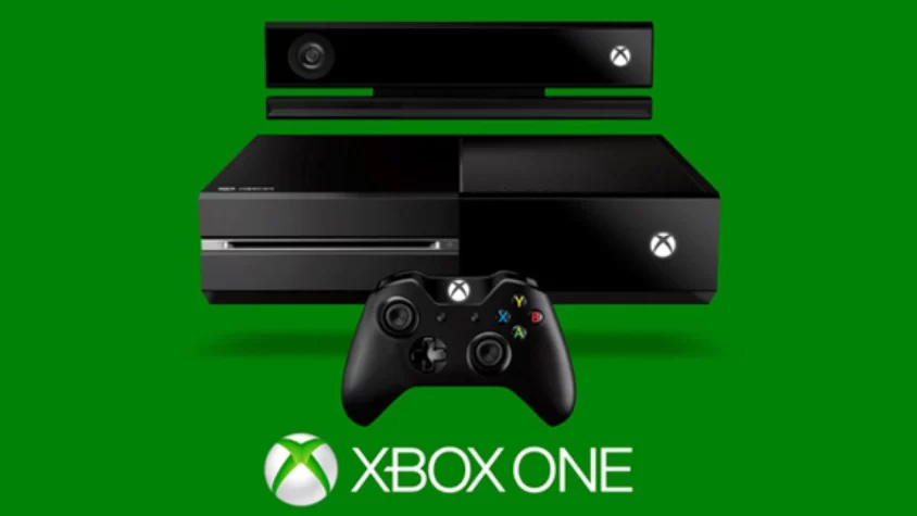 Консоль Xbox One с контроллером и Kinect на зелёном фоне