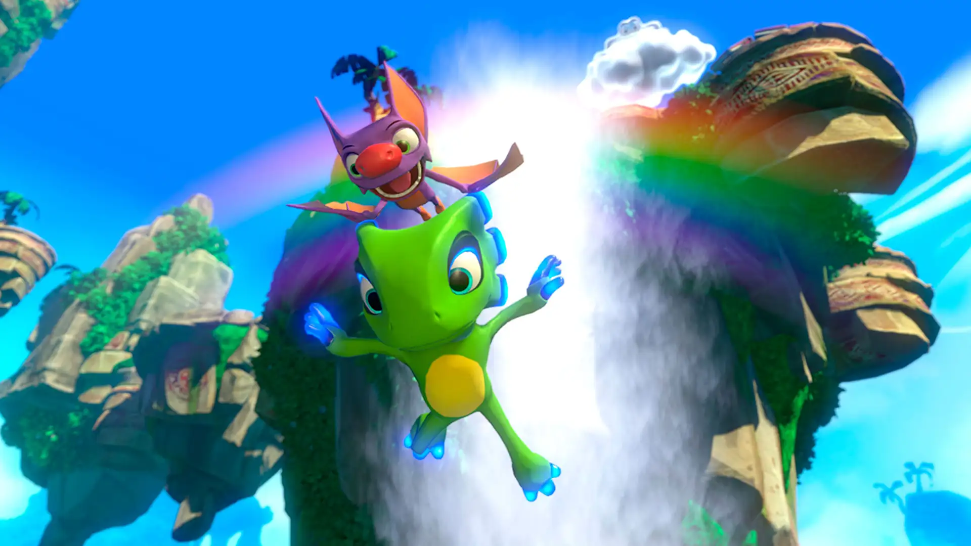 кадр из игры Yooka-Laylee - под водопадом