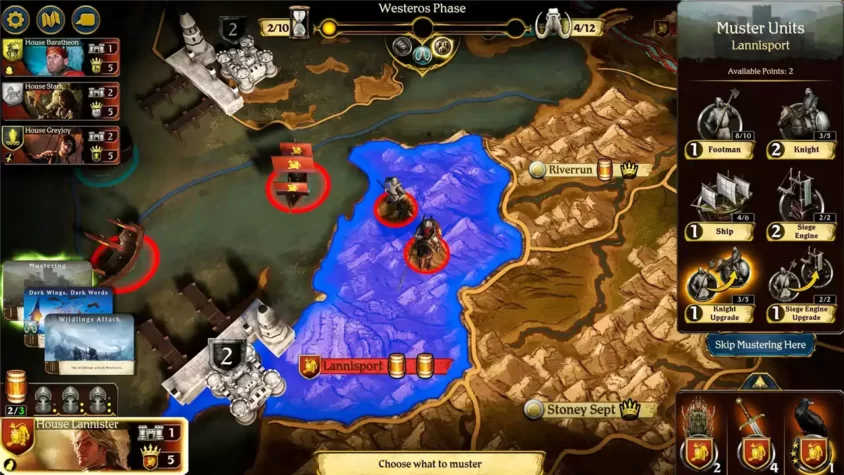 Скриншот игры A Game of Thrones: The Board Game Digital Edition, фаза Вестероса