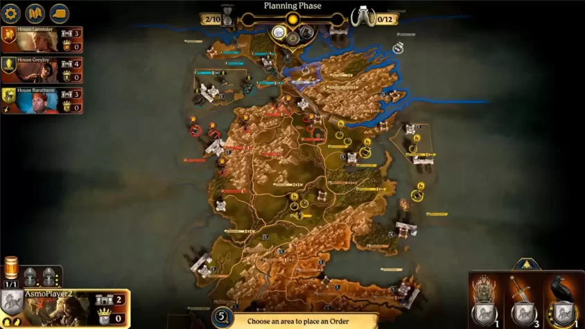Скриншот игры A Game of Thrones: The Board Game Digital Edition, фаза планирования