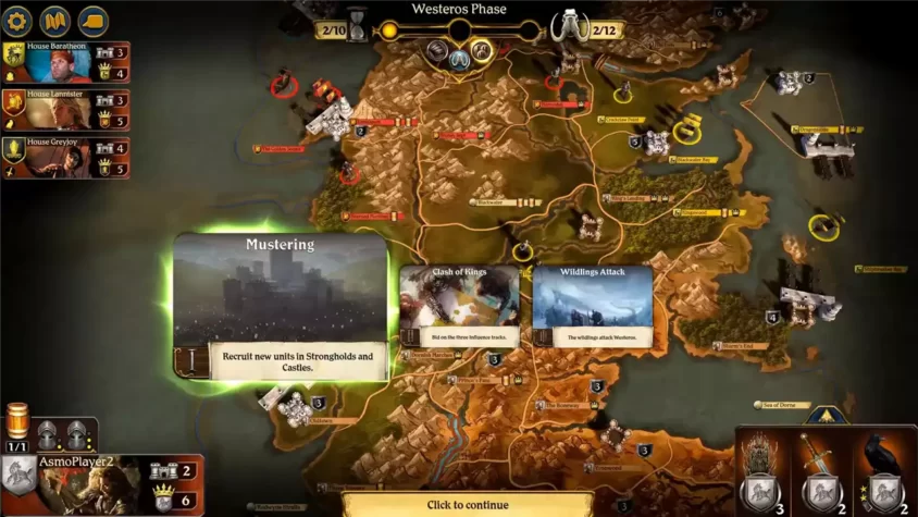 Скриншот игры A Game of Thrones: The Board Game Digital Edition, фаза столкновений